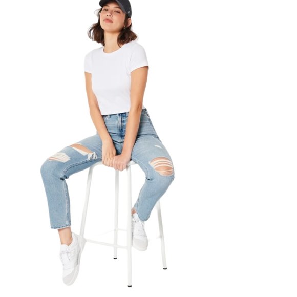 NEW Hollister Curvy High-Rise Ankle Mom Jean in Medium Wash - Picture 5 of 10